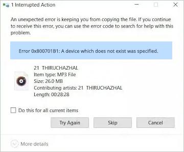de stopcode fout 0x800701B1