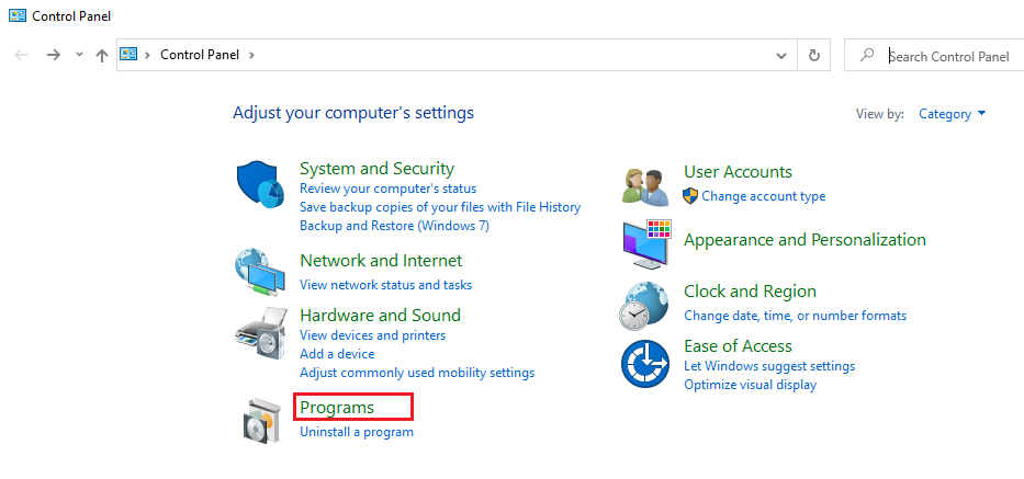 panneau de configuration de