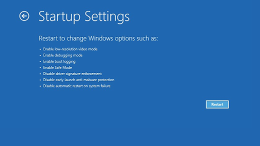 Paramètres de démarrage de Windows