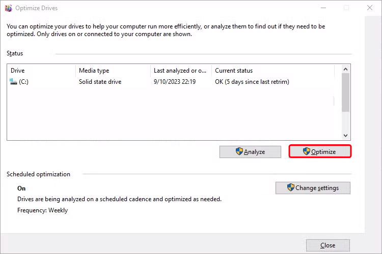 klik op de knop Optimaliseren