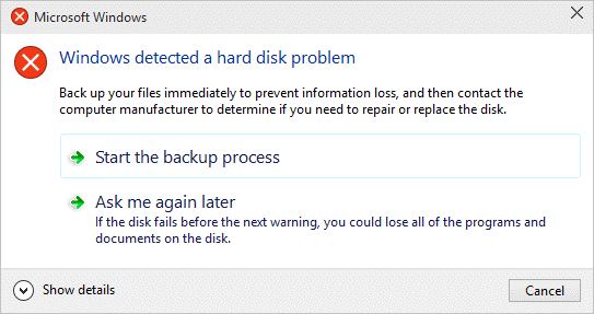 problème de disque dur détecté par Windows