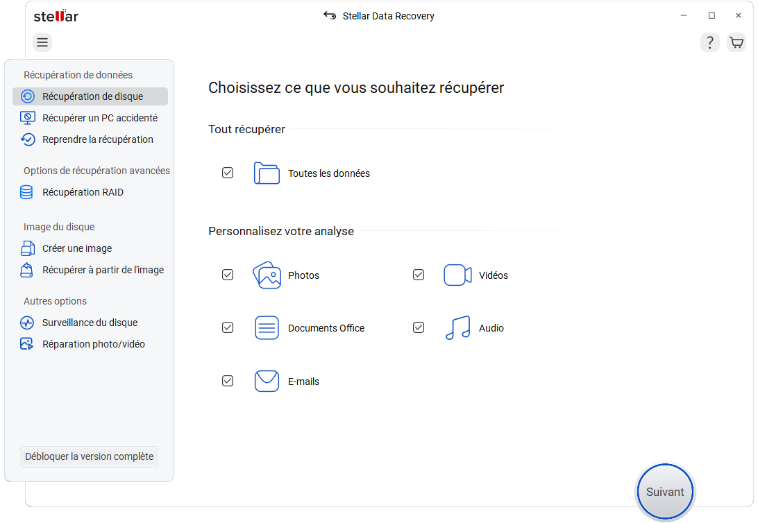 Sélectionner le type de données